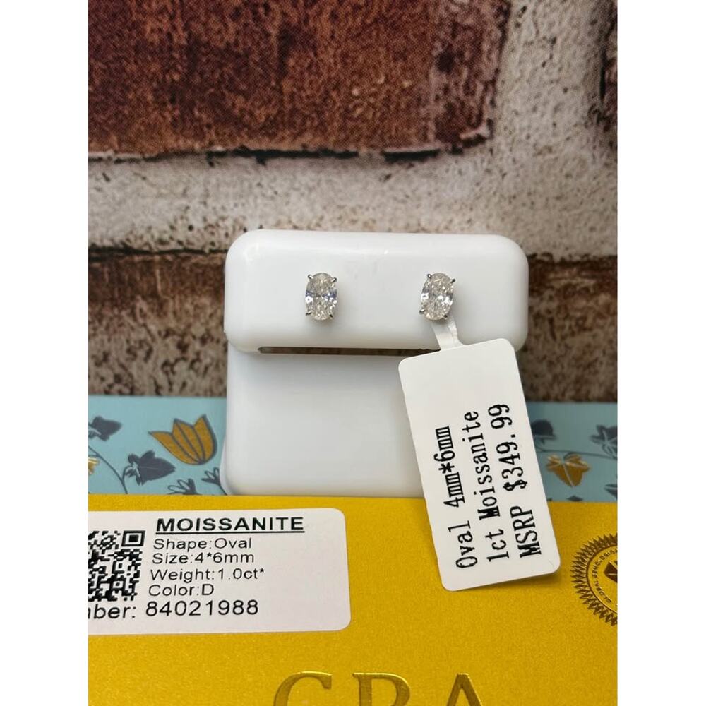1 Carat Oval Cut Moissanite Earrings 925 Sterling Silver GRA Certified